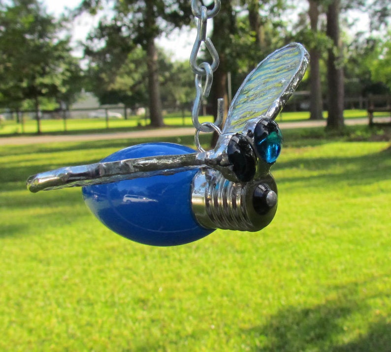 Holiday Decor Blue Christmas Light Bug Suncatcher Garden Art Yard Art Glass Art Christmas Ornament Ornaments Whimsy