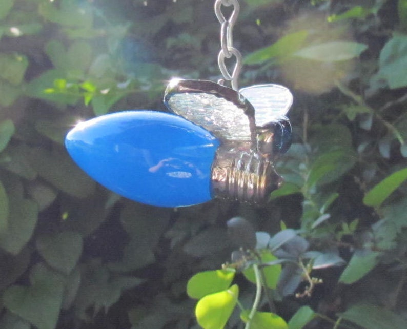 Holiday Decor Blue Christmas Light Bug Suncatcher Garden Art Yard Art Glass Art Christmas Ornament Ornaments Whimsy