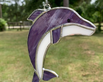 Stained Glass Dolphin Fish Sun Catcher Ornament