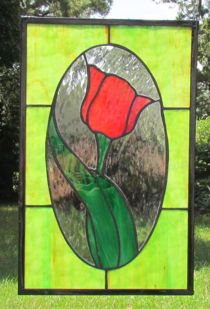 Stained Glass Red Tulip Panel Suncatcher Flower Tulip | Etsy