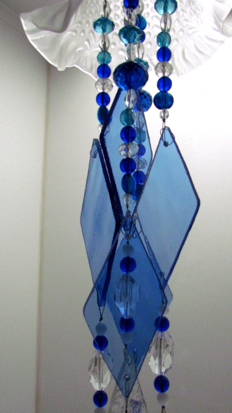 Stained Glass Wind Chimes Upcycled Lamp Shade Glass Mobile Etsy