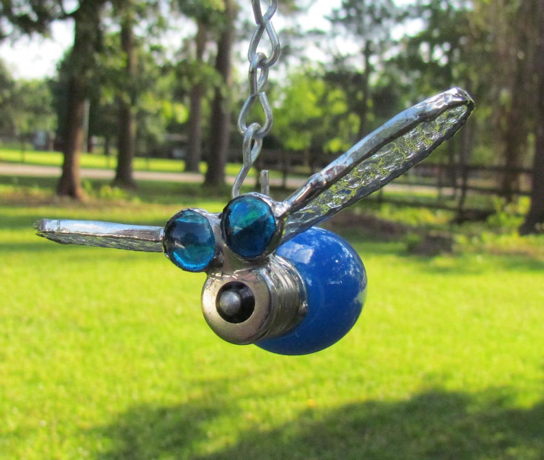 Holiday Decor Blue Christmas Light Bug Suncatcher Garden Art Yard Art Glass Art Christmas Ornament Ornaments Whimsy