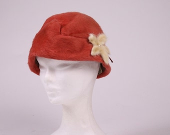 1920s Dusty Pink Orange Lya Zurich Wool Cloche Hat