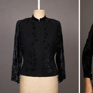 1930s Jeanne Belhézier Paris Black Velvet Jacket - Size Xs