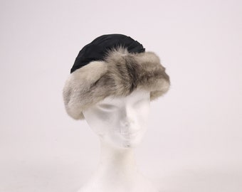 1950s Ruth Stoll Fur and Satin Winter Turban