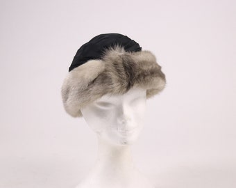1950s Ruth Stoll Fur and Satin Winter Turban