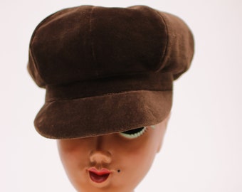 1970s Velvet Baker Boy Cap - Size 53
