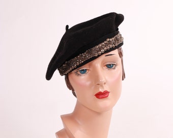 1990&#39;s SEEBERGER Wool Embroidered Beret - Size 55