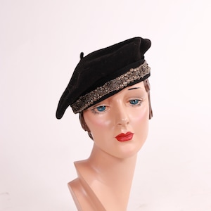 1990's SEEBERGER Wool Embroidered Beret - Size 55