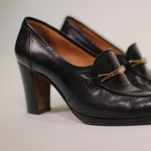 1950s Black Heeled Mocassins - Size 37,5