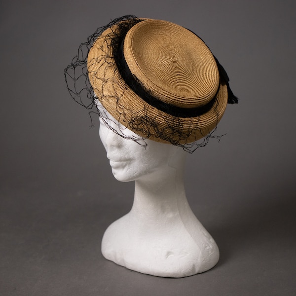 1950's Side Straw Hat - 50's Straw Elegant Summer Hat
