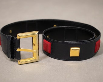 ESCADA Vintage 1980s Belt 8 38 Black Brown Suede Leather  display picture 1