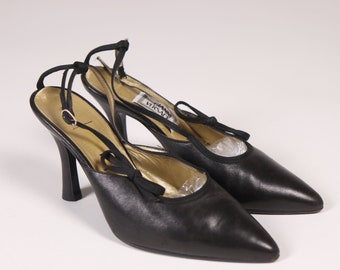 1990's GIANNI VERSACE Black Pointy Shoes - 90's Black Leather VERSACE Mules - Size 38