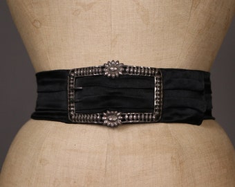 18th Century German Silver and Silk Belt - 1710 Georgian Silver Belt 1710 Silk and Silver Belt - Antique Victorian BLack Waist Belt