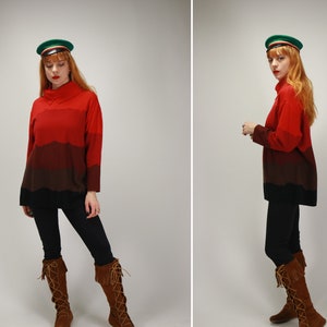 MARC CAIN Red and Brown Wool Sweater - Size S/M