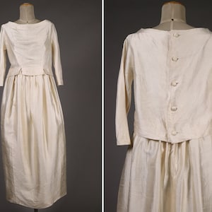 1960&#39;s Ivory Raw Silk Wedding Dress - 60&#39;s Wedding Dress  Size Xs