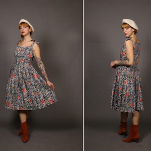 1950&#39;s Creation de Boussac Cotton Novelty French Dress - Size S