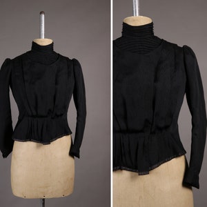 Vintage Victorian Peplum Jacket – 1880s Black Cropped Top, XS/S