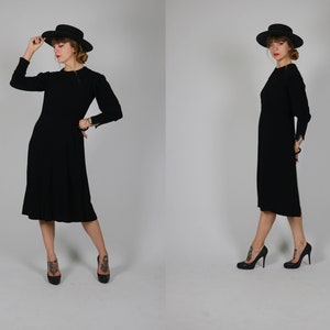 1930&#39;s / 1940&#39;s Art Deco Black Crepe Silk  Dress
