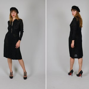 1940s Black and White Sheer Dress - Size M