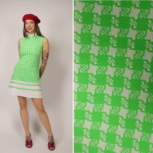 1960s Green Houndstooth Mini Dress - Size S