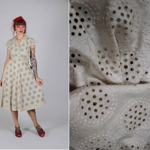 1940s Raw Silk Cream Dress - Size Xs
