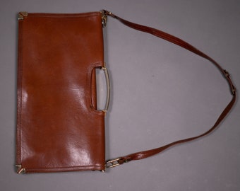 1970's Carame Leather Bag - 70's Brown Satchel Bag