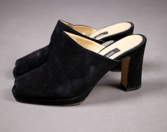 1990's Sergio Rossi Black Suede Leather Mules - Size 35