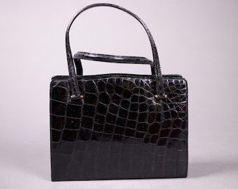 1950's Black Exotic skin Kelly Bag - 50's Black Top Handle Bag