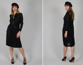 1940s Black and White Sheer Dress - Size M