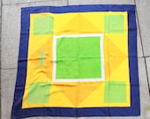 YSL Hand Painted Silk Scarf - Yves Saint Laurent Green Blue and Yellow Silk Handkerchief