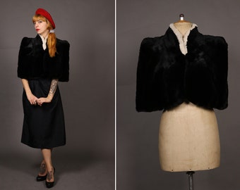 1940&#39;s Black and White Beaver Capelet