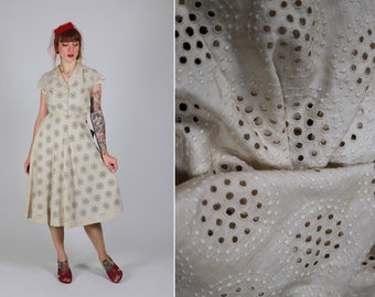 1940s Raw Silk Cream Dress - Size Xs