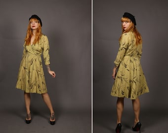 1940's Black and Yellow Rayon Dress - Size S