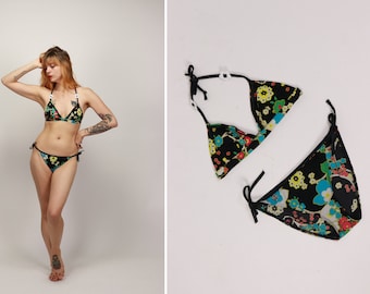 1990s KENZO Floral Bikini - KENZO BLack 2 Pieces Swimsuit - Size S
