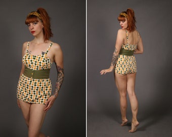 RARE! 1950's Rose Marie Reid Swimsuit -50's Waist Fitted RMR Bathingsuit - Size S