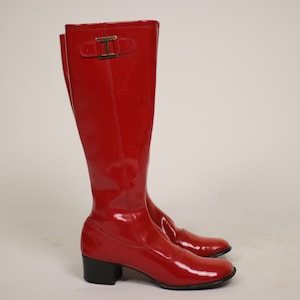 1960s Mod Red Rubber Tall Boots - Size  38