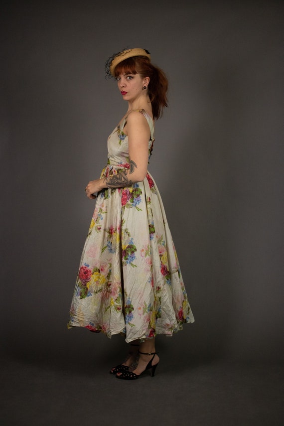 1940's Rayon Floral Summer Party Dress - 40's Hug… - image 2