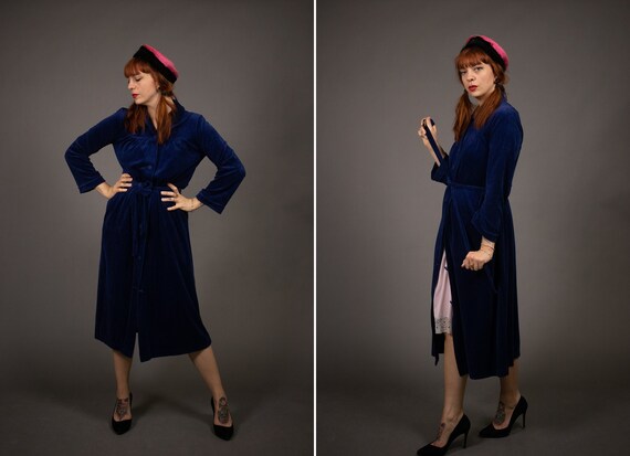 1960's Dark Blue Terry Toweling Dress - Size M