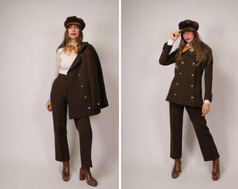 1960s Thick Brown Wool mix ensemble Suit - Size Xs