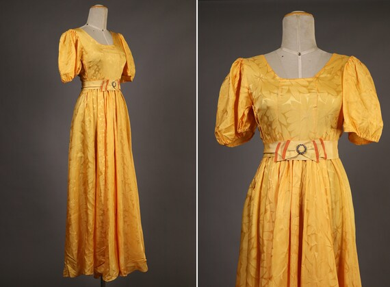 1930's Yellow Rayon Maxi Dress - 30's long Yellow