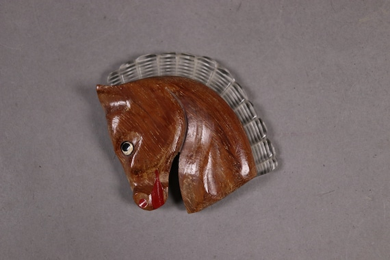 1930's Wood Horse Brooch
