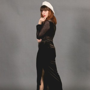 1970's Brown Maxi Velvet Dress - 70's Asian Cut Out Velvet and Mesh Dress - Size S image 5