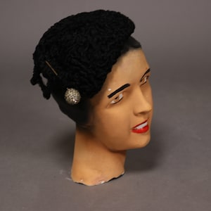 1930's Black Mouton Sheepskin Fascinator Hat