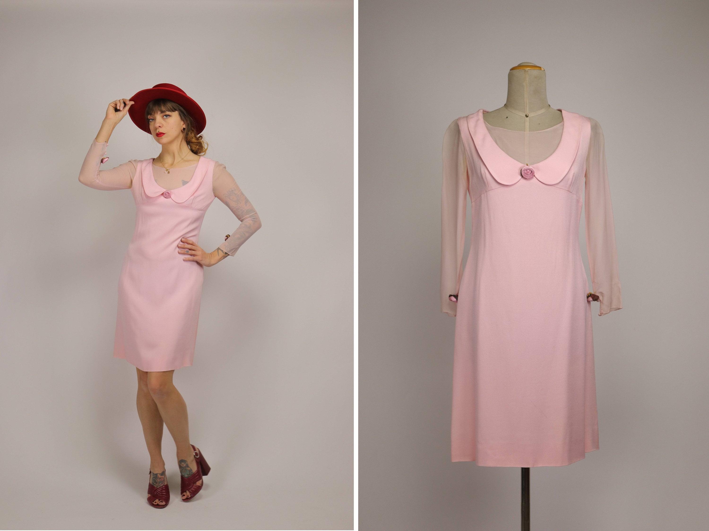 1960s Silk Rose Pink Mini Cocktail Dress