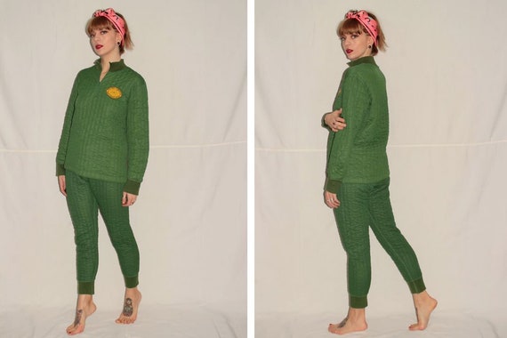 1960's Green ASTRO THERMO Winter Pyjamas - Size S