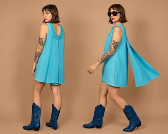 1960's Blue Babydoll Mini Cape-Dress - Size Xs/ S