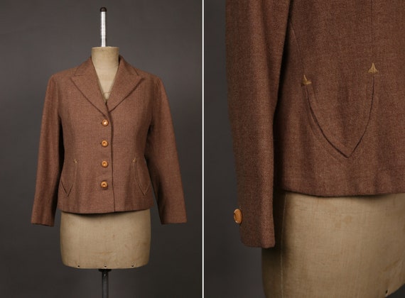 1930's Beige / Pink Tweed Blazer Jacket - Size S