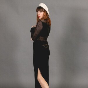 1970's Brown Maxi Velvet Dress - 70's Asian Cut Out Velvet and Mesh Dress - Size S image 4