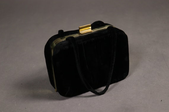 1950's Black Velvet Box Handbag - 50's Black Velve